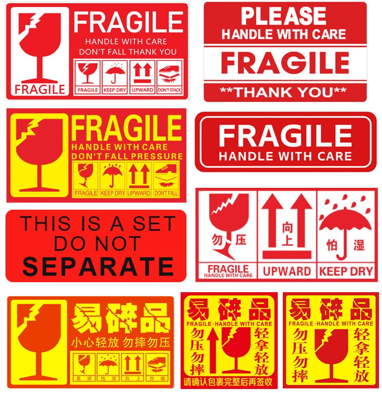 Fragile Sticker Self Adhesive Shipping Labels Handle With Care Bright Red Warning Fragile