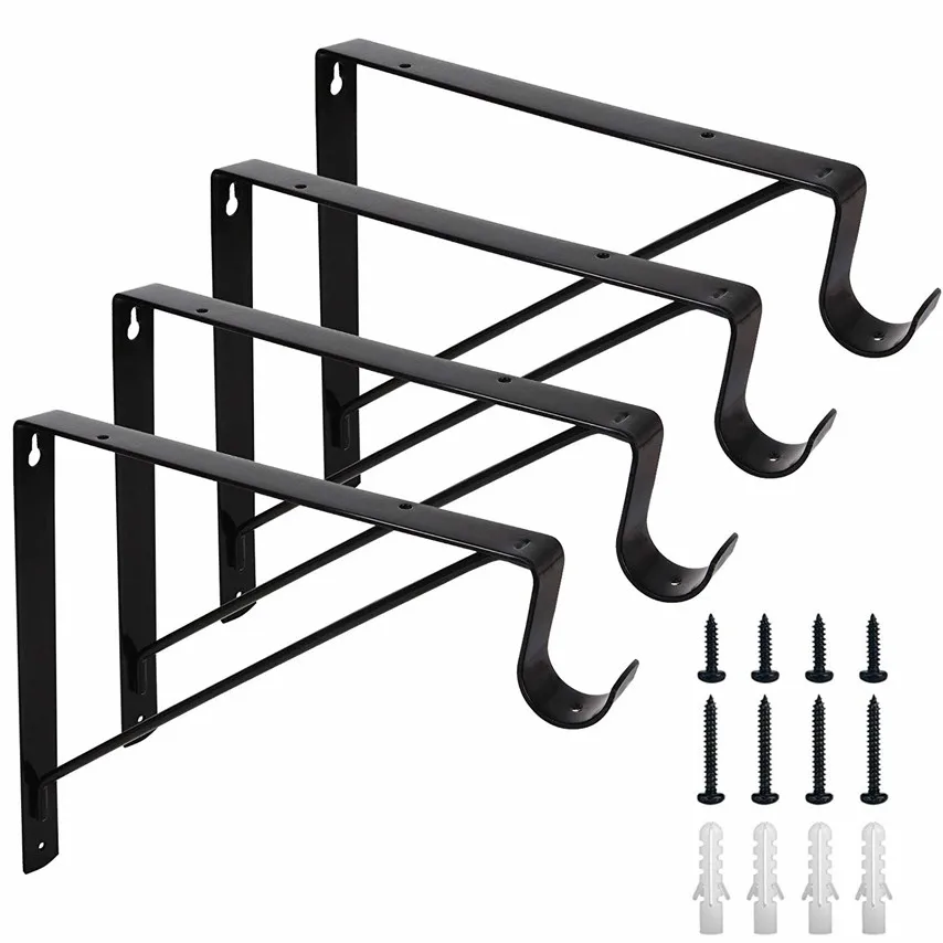 Heavy Duty Black Closet Rod Brackets Holder 10.8 X 10.8 Inch Shelf ...