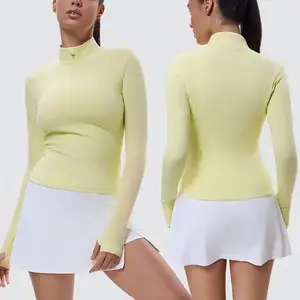 Custom Logo Half Zipper Long Sleeve High Neck Jacket Running Training Slim Fit Fast Dry Sports Top Long Sleeves Yoga Tops Women