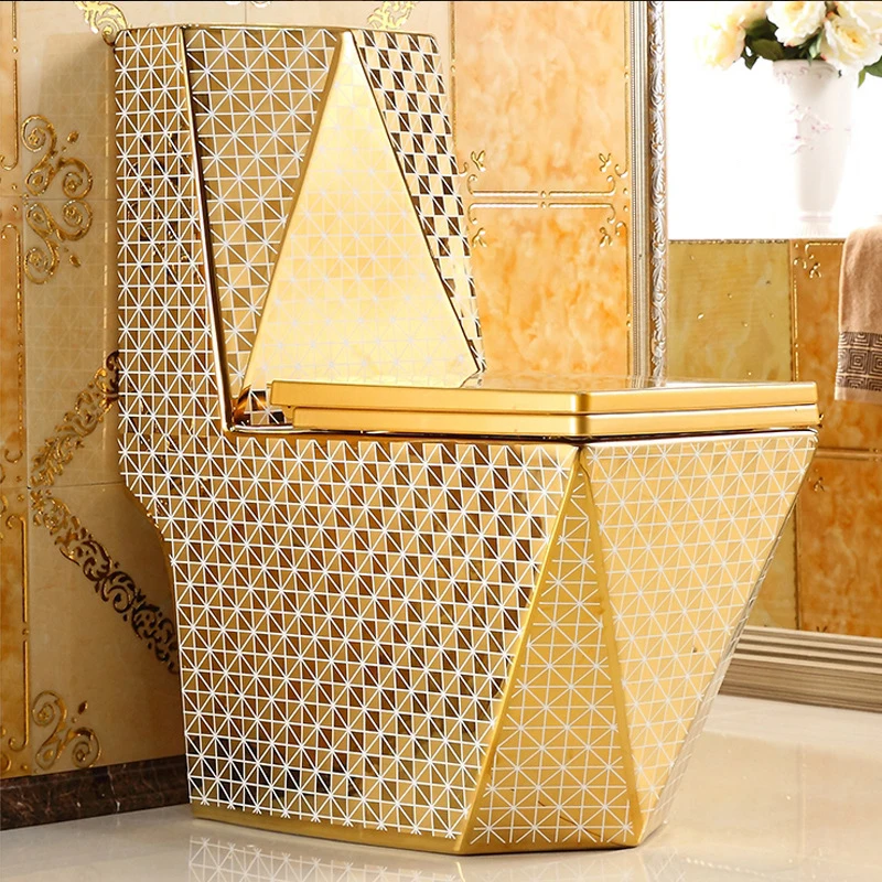 Chinese Electroplated Diamond One Piece Ceramic Sanitary Ware Wc Gold Colour Luxury Golden Toilet