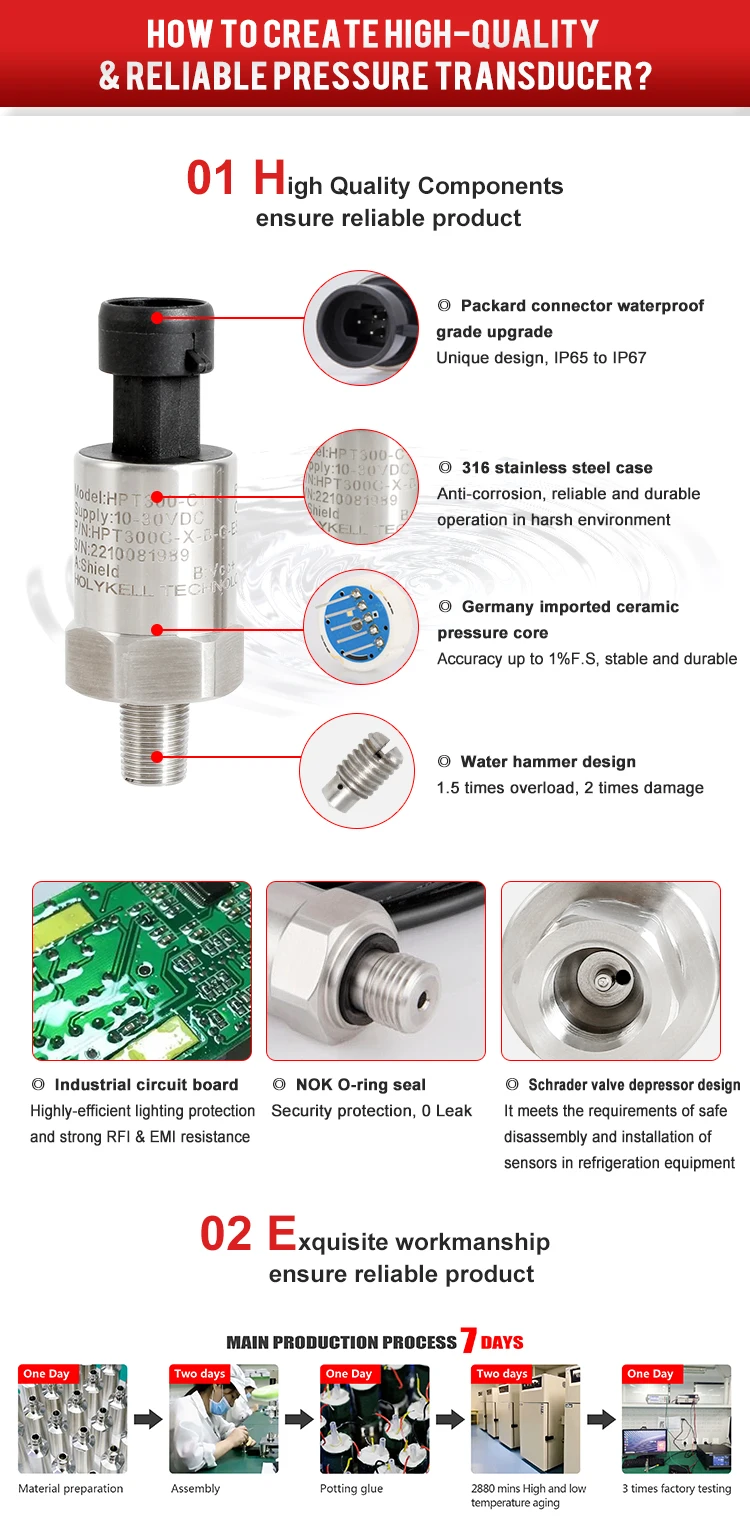 Holykell 4 20ma Air Compressor Pressure Transducer 10 Bar Refrigeration Pressure Sensor 5527