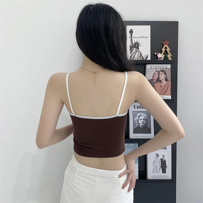 Chest Wrapped Crop Top U Back Padded Tube Top Vest Bra Wireless Camisole With Chest Wrap Women Seamless V Neck Tube Top