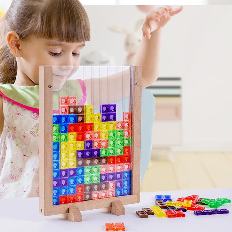 Blocchi russi Puzzle rompicapo giocattolo intelligente colorato gioco 3D in  plastica ABS con tavolo da gioco verticale con cornice in legno