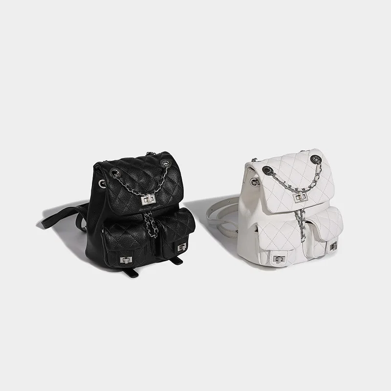 chalk leather backpack Large Chalk PU Leather Backpacks Women Diamond Quilted Noir Daypacks  Shoulders Bags Turn Lock Chain Drawstring Backpack 2025| Alibaba.com