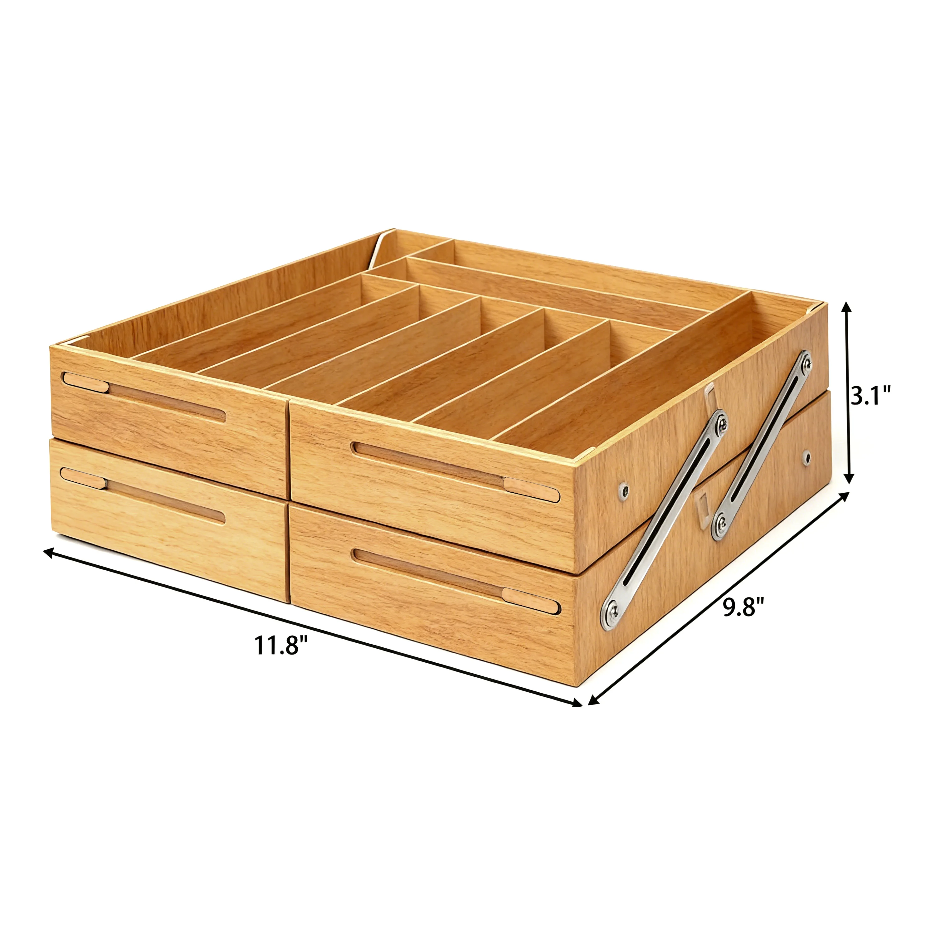 product custom  2 layer expandable tray multifunctional drawer organizer bamboo storage tray adjustable divider for office kitchen-3