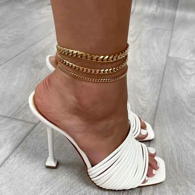 Set Di 4 Cavigliere Impermeabili Donna – Placcato Oro 18k, Catane Cubana, Serpente, Lisca Di Pesce E Barra, Regalo Estivo