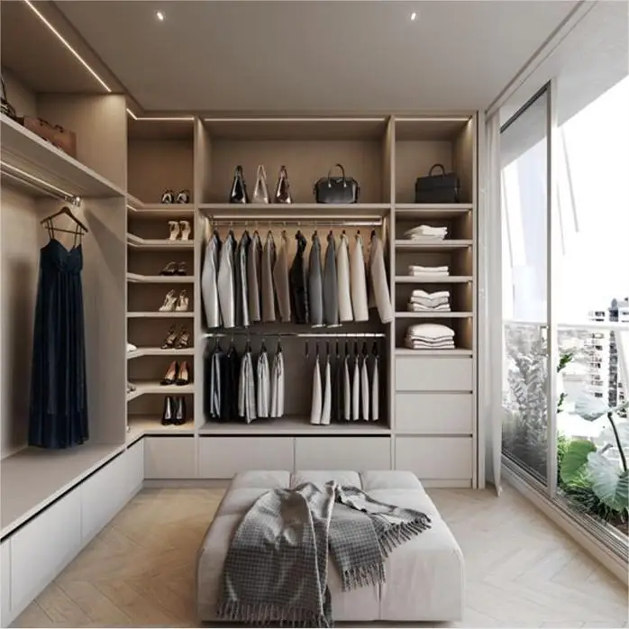 DBM Professional Custom Design White Walk in Closet for Villa Wardrobe