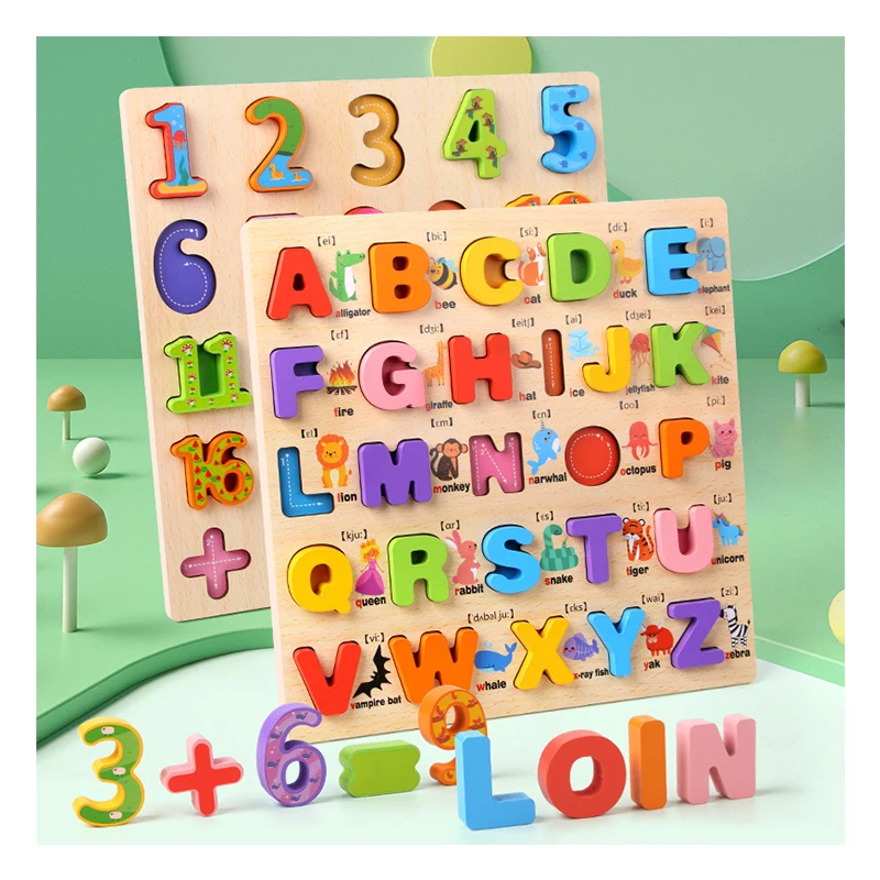 Kostenlose Probe Holzalphabet-Puzzle ABC Buchstaben- und Zahlenpuzzles für Kleinkinder Vorschul-Lernspielzeug für Kinder Puzzle-Geschenk