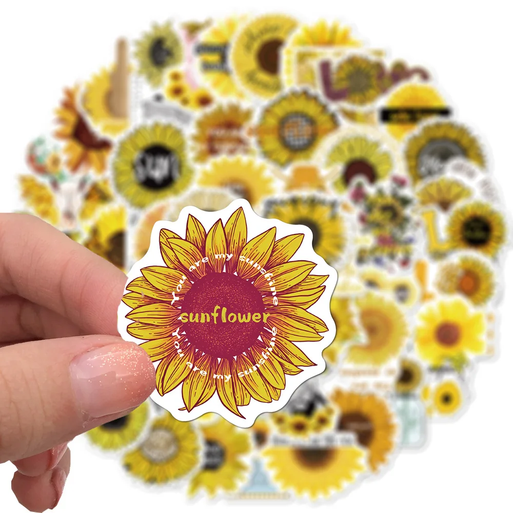 50pcs/bag Sun flowers with Inspirational Words in English stickers alphabet Waterproof PVC Vinyl Removable Stickers for kids