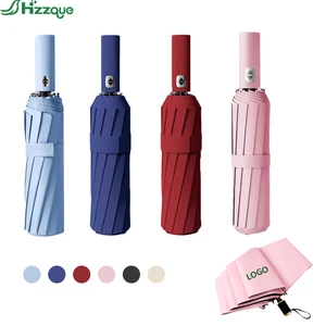 Wholesale Automatic Three-fold Glass Fiber Frame Windproof Rainproof Umbrella Dual Rib Design Custom Logo Office School Supplies