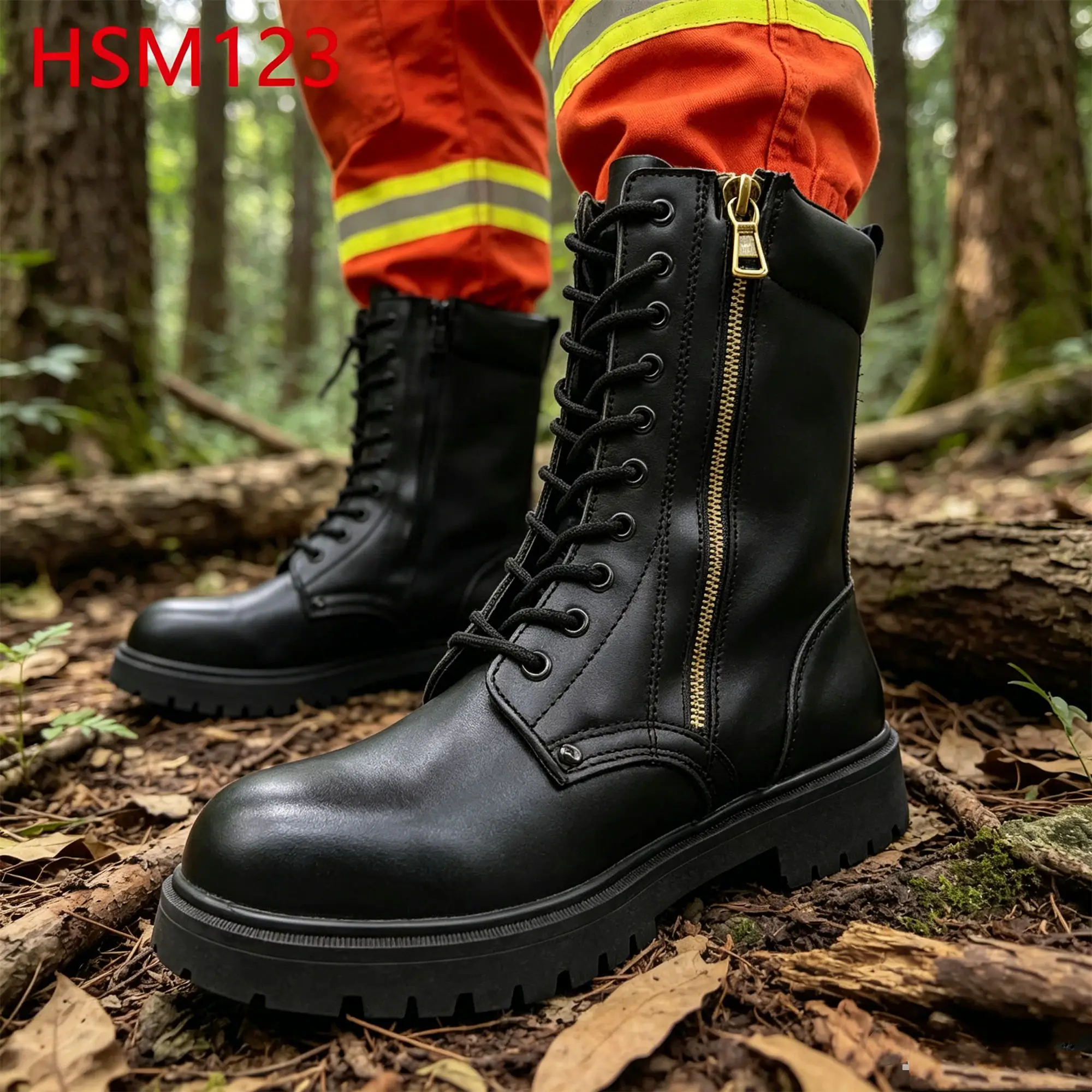 ZYF,Fire Rescue Full Non-flammable Leather Black Combat Boots for Sale Metal Hardware Zipper Design Tactical Boots HSM123