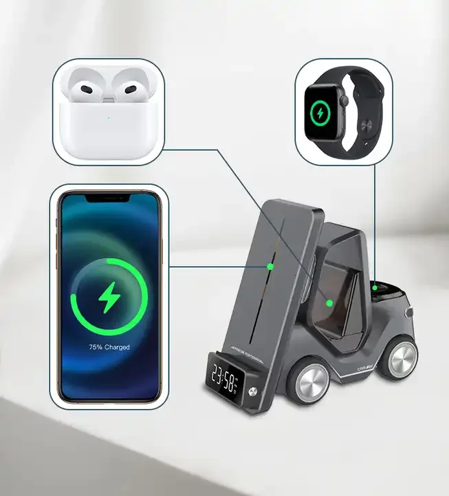 Forklift Shape in Wireless Charging Stand Fast Alarm Clock