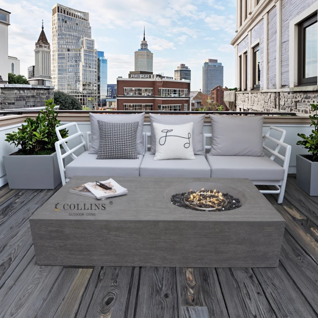 Coling Living Rectangle Travertine Stone Fire Pit Table Natural