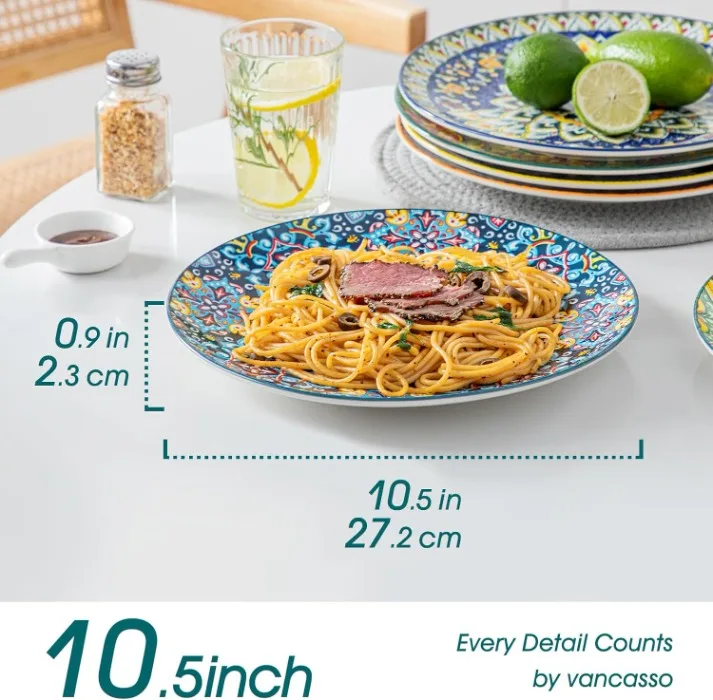 Набор из 6 керамических обеденных тарелок в богемном стиле 10 5 дюймов для микроволновой печи и посудомоечной машины красочные керамические эмалированные блюда