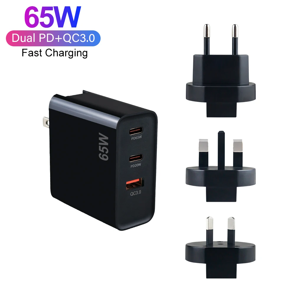 65W Gan Charger Super Fast Dual Port USB-C Power Adapter