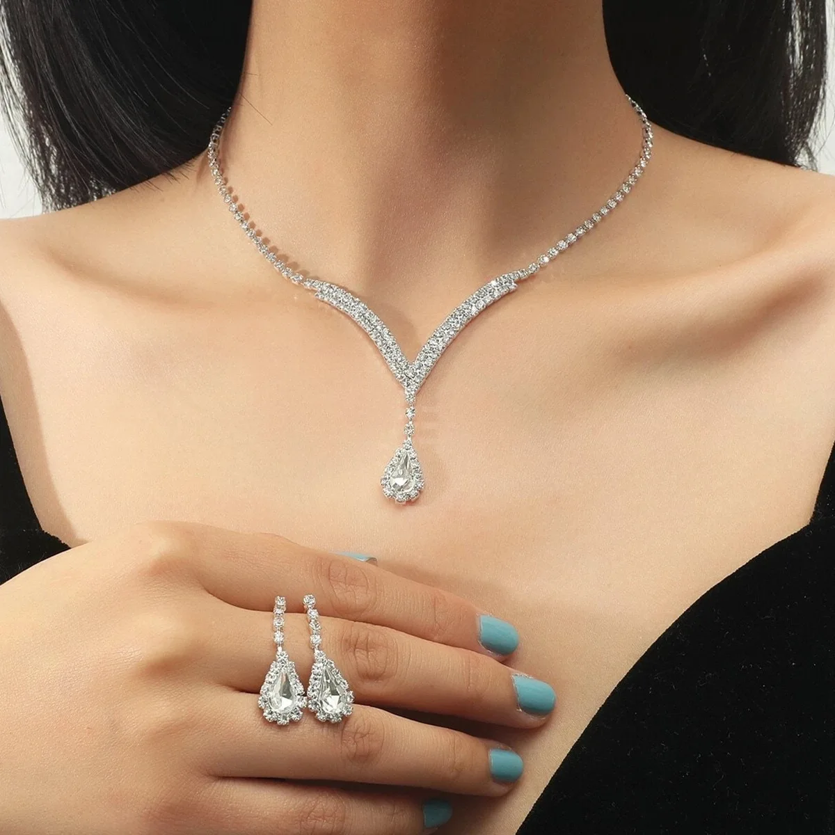 QYJ Austrian Crystal Pendant Necklace & Earrings Set - Bridal Jewelry For Women, Wedding & Prom - View #6