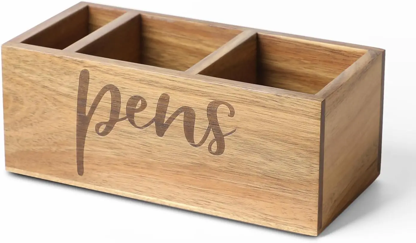 Table Pen Box Acacia Pencil Holder for Office Table Organizer Wooden Pen Holder ...