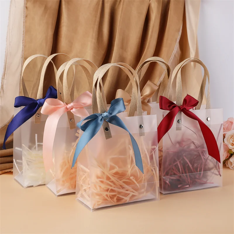 YAIKOAI 3 Pieces Transparent PVC Gift Wrap with Handles Bag Clear Tote Bags  Handbag Reusable Retail Shopping Bags, S+M+L