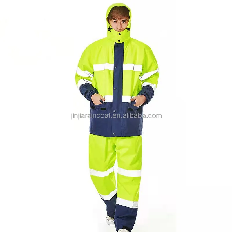 High Visibility Jacket Waterproof Reflective Vinyl Pvc Coating Rainsuit Waterproof Rain Suit for Motorcycle