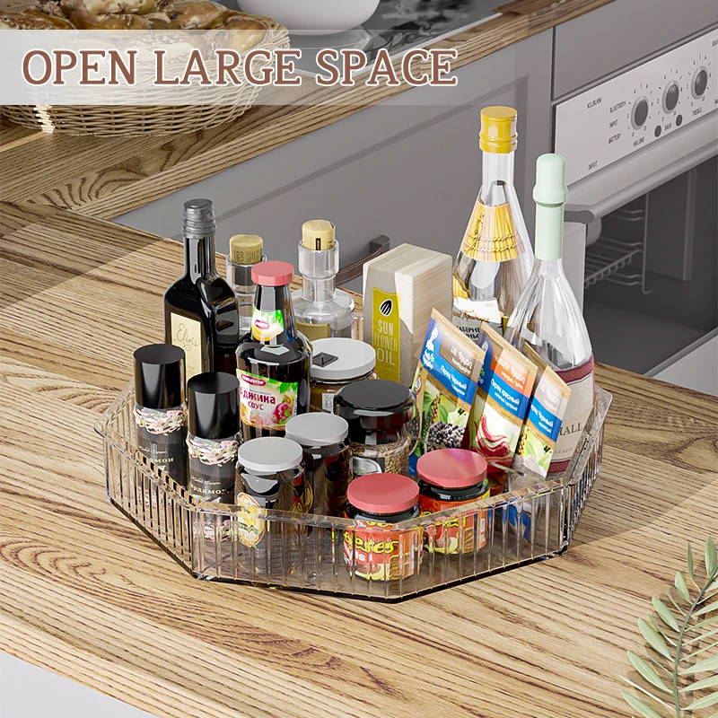 Lazy Susan Spice Rack Rotating Organizer with 4 Dividers Lazy Susan Turntable Spinning Seasoning Organizer for Cabinet Storage