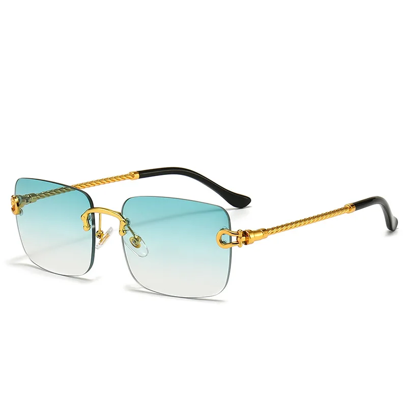 Wholesale HBK blue rectangular sunglasses rimless men metal fashion square  sun glasses for women gradient lens frameless 2022 uv400 From m.