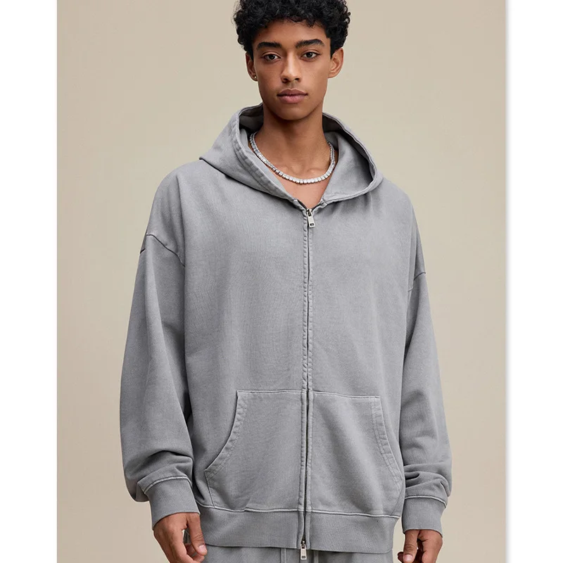 Men's Vintage Tie Dye Hoodie Jacket for Fall Winter Custom AU 100% Cotton Zip up Streetwear Oversized Outerwear