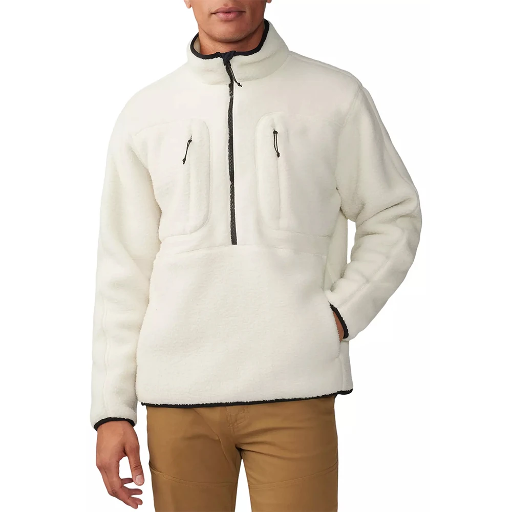 Men's Custom Logo Quarter Zip Fleece Pullover 95% Cotton 5% Spandex Stand Collar Winter Warm Sherpa Sweatshirt Printed Pattern