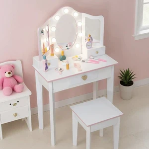 EDULAND Modern Wooden Panel Dressing Table Lighted Fantasy Play House Children's Toys for Role-Playing Bedroom Simulation