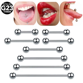 G23 Titanium Long Industrial Barbell Ring 14G Tongue Nipple Bar Piercings 1.2mm Tragus Helix Ear Cartilage Piercing Body Jewelry