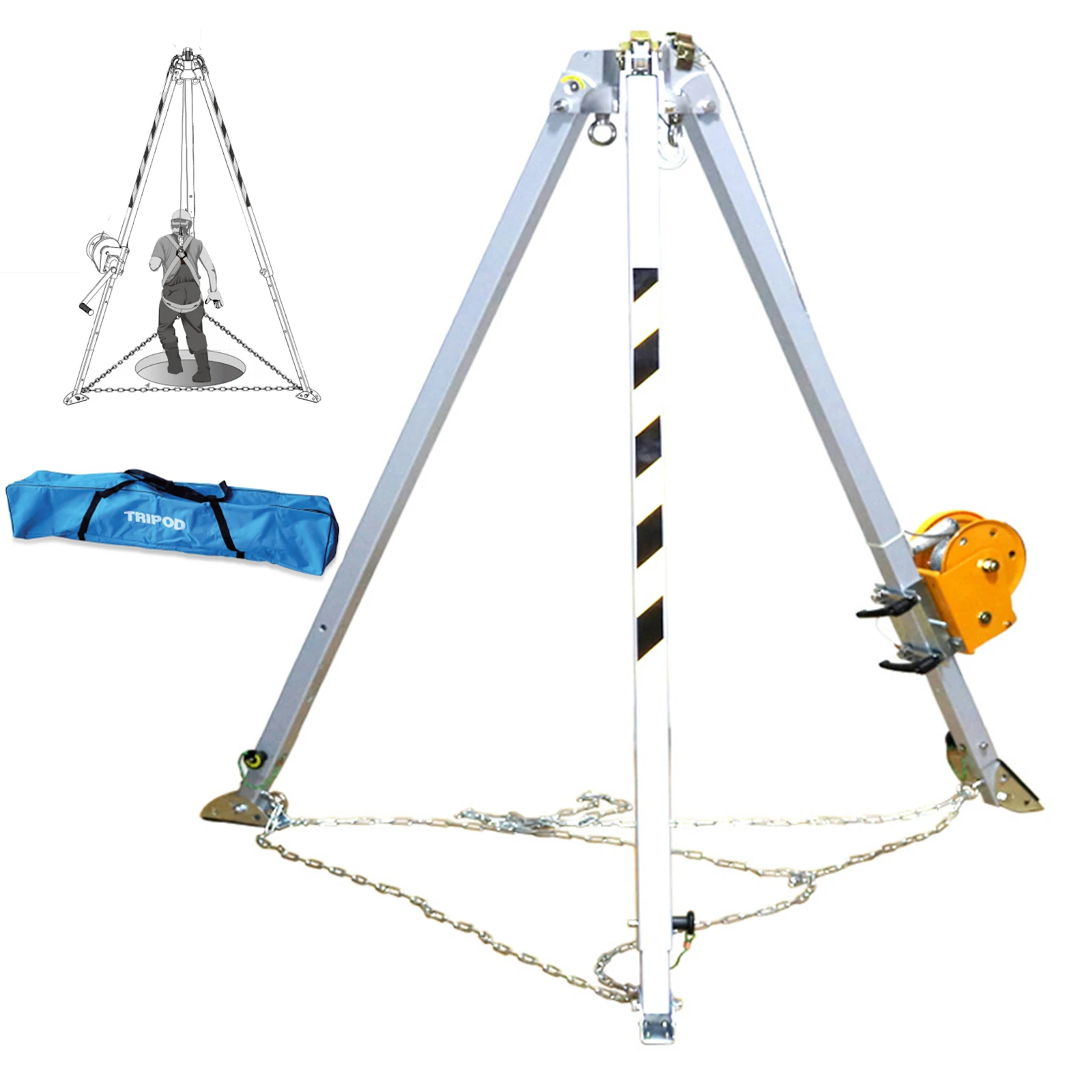 Lifting Safety Rescue Tripod With Hand Winch Aluminium Alloy Lifting