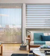 Vertical Shaded Gray Sheer Curtains with Cord Weight Dual Window Sheer Shades Luminette for Outdoor Big Window Door Treatment