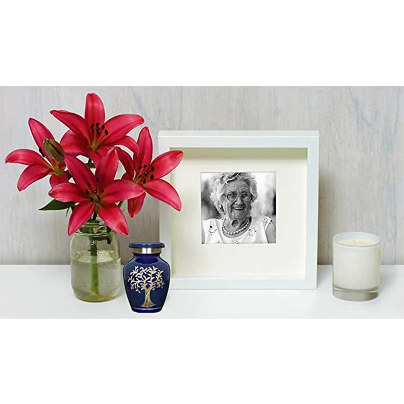 Tree of Life Blue Small Keepsake Urn for Human Ashes Mini Sharing Urns That Makes a Warm Resting Place for Your Loved One Lost