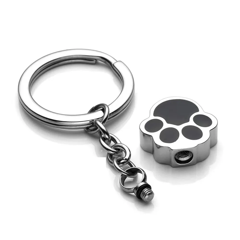 Mini Waterproof Stainless Steel Coin Holder Pet Urn Keychain Cartoon Paw Print Ashes Keepsake for Dogs & Cats Cremation Jewelry preview 5