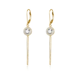 Wholesale Korean 925 Sterling Silver Earrings 14K Gold Plated Tassel Design for Girls with Diamond and Zircon Stone