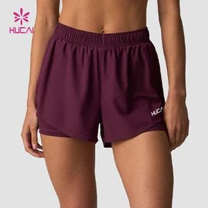 HUCAI Custom Sportswear Breathable Drawstring Lightweight Dry Fit Double Layer 2 In1 Workout Gym Running Shorts Women