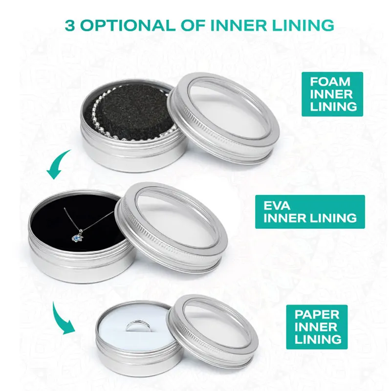 30ml 50ml 80ml 100ml Aluminum Round Tin Can with clear Window for Earrings Rings Metal Container Jar Box with Lid