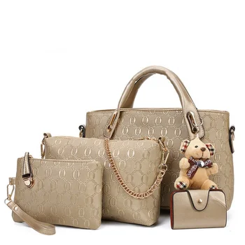 Hot Sale 4 Pieces Pu Leather Bag Set Lady Fashion Handbag Bag Tote Messager Crossbody Purse And Handbags For Women