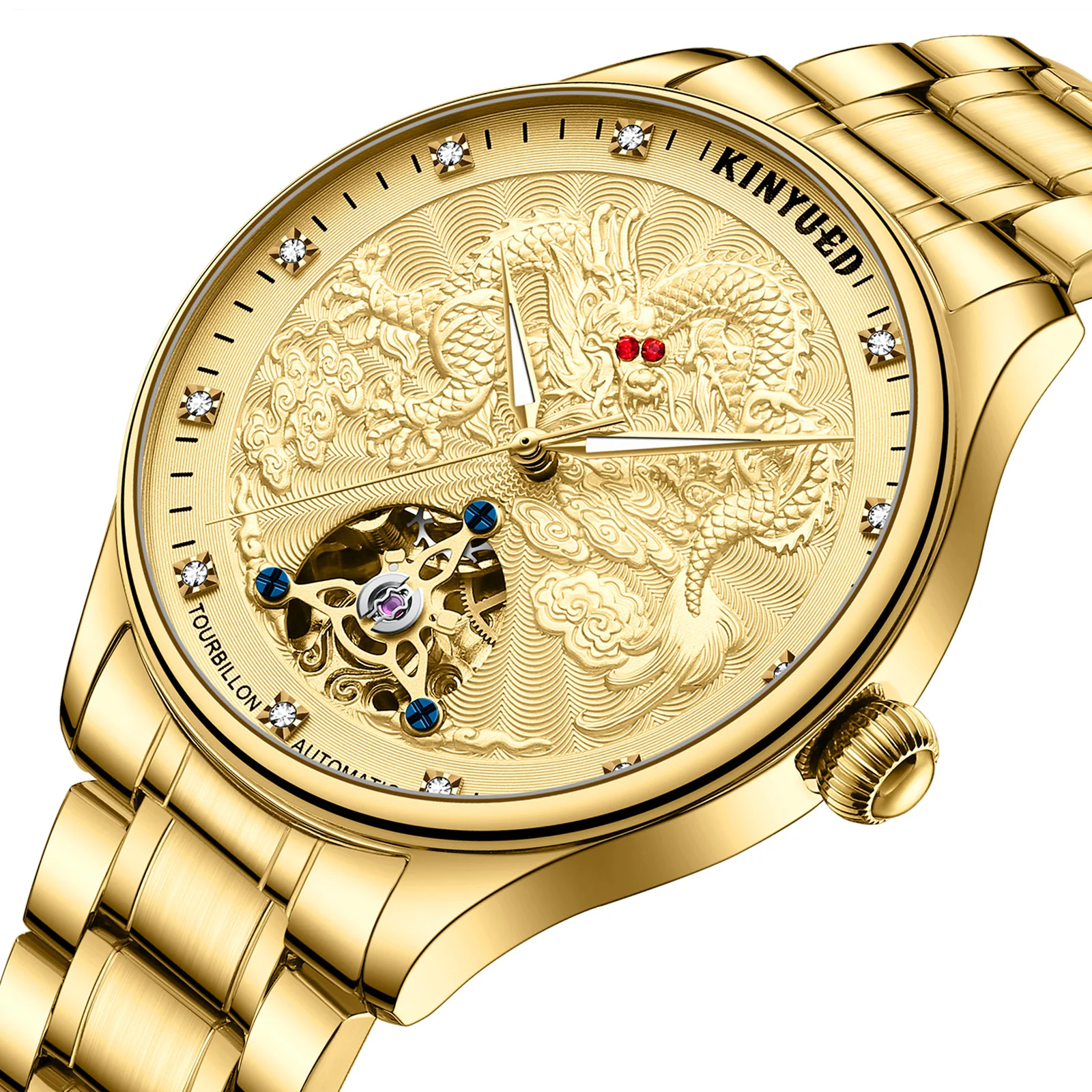 KINYUED J114 Hot Sale Luxury Reloj Montre Man Watch Sport Mechanical Automatic Wrist Tourbillon Gold Dragon Watches