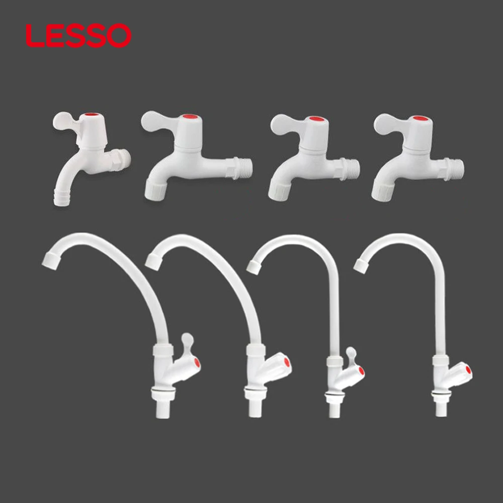 LESSO Easy Installation Durable Sink Basin Tap White Pvc Quick Connect Washing Machine Bathroom Plastic Water Faucet