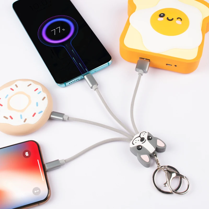 Lovely Style Bulldog Dog Design Type C 3 in 1 Charging Cable Original Usb Cable Charger 3in1 USb Cable