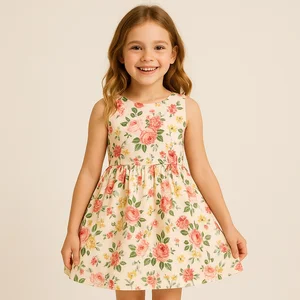 Girls Summer Dresses Flower Print Casual Kids Cotton Dress Sleeveless Floral Print Kids Dresses for Girls OEM ODM Custom