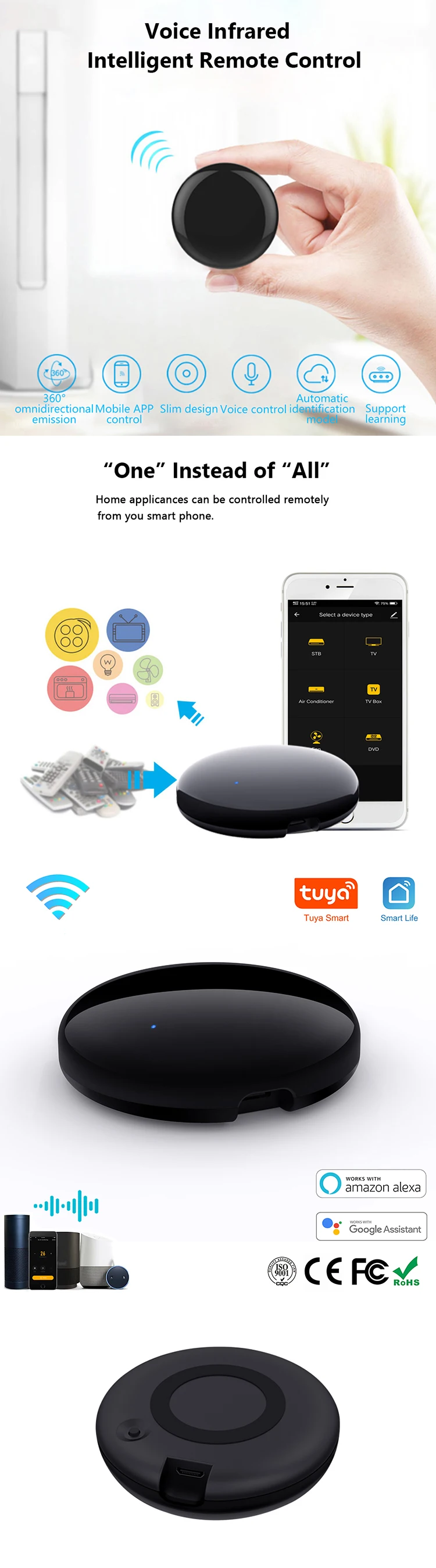 Tuya Smart wifi IR Infrared Universal Remote Control for Smart Home for TV DVD AC Works with Alexa Google Home