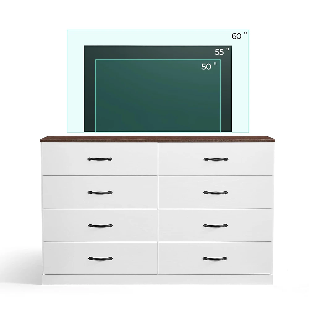 product nu deco 8 drawer modern wood dresser with metal handles 54 wide tv stand  large drawer organizer white-6