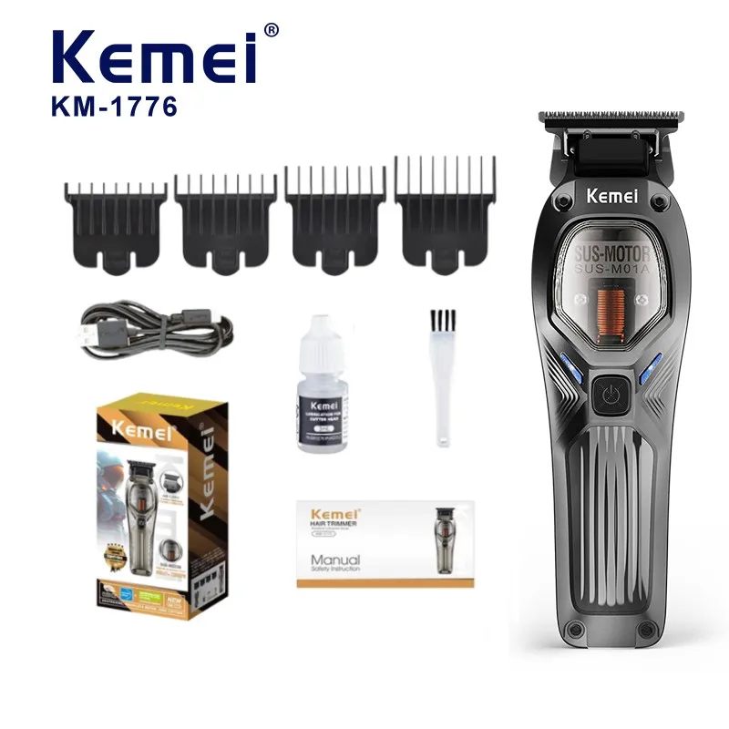Tondeuse à cheveux pour hommes Kemei KM-1776, moteur à vitesse ultra-élevée de 12 000 tr/min, lame en céramique, batterie de 2500 mAh, tondeuse sans fil pour barbier masculin, fabricant de marque