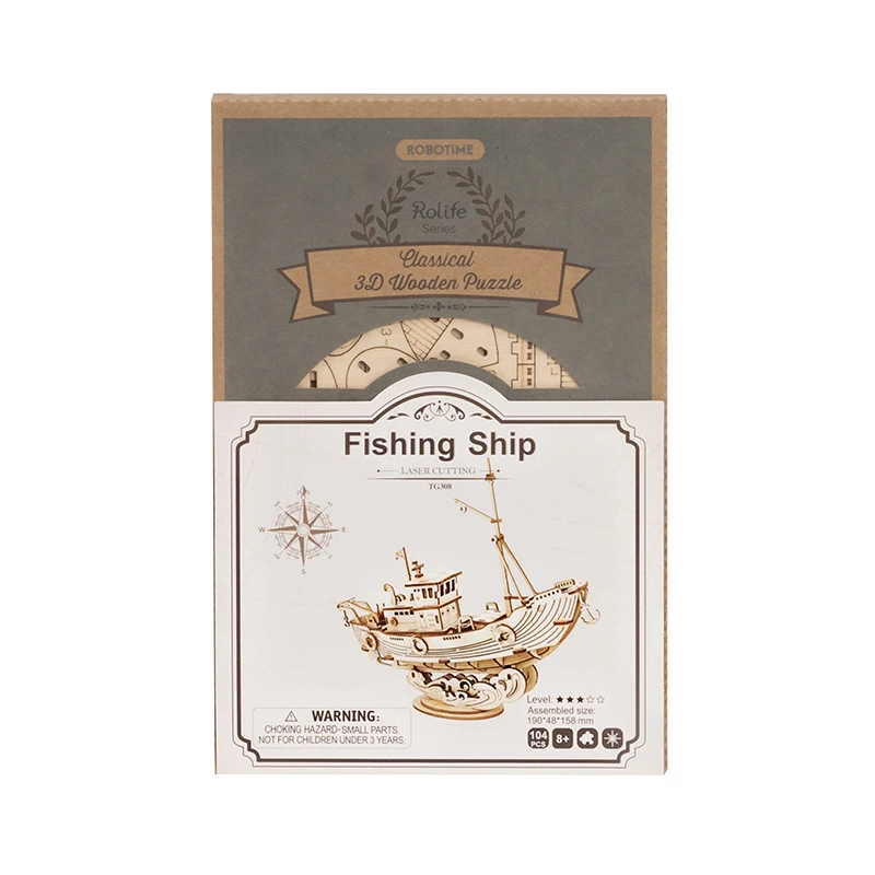 Robotime Rolife Educational Toys DIY Fishing Ship TG308 Model 3D Assembly Wooden Puzzles for Kids