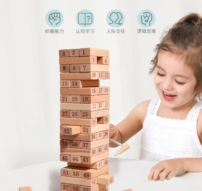 Классические Деревянные блоки для детей, игра Genda, деревянная Штабелируемая башня