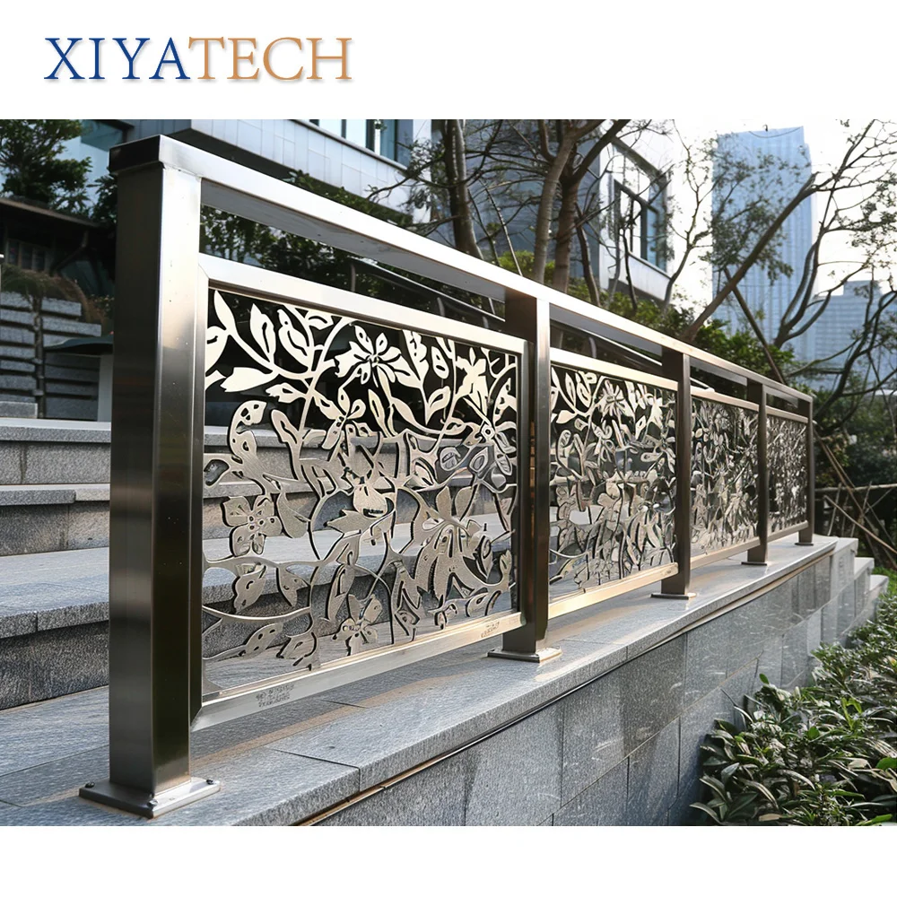 XIYATECH Modern Design Outdoor Aluminum Laser Cut Panel Inox Perforated  Metal Stair Railing for Villa Application, image size:1000x1000