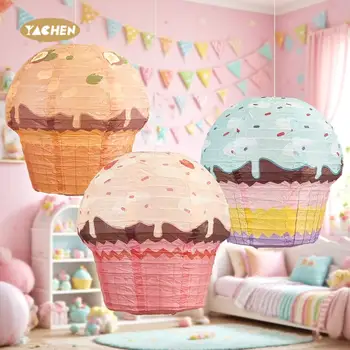Yachen 3D Cupcake Paper Lanterns Cute Party Decorations for Birthday Baby Shower Sweet Style Light Fixture for Festival Events
