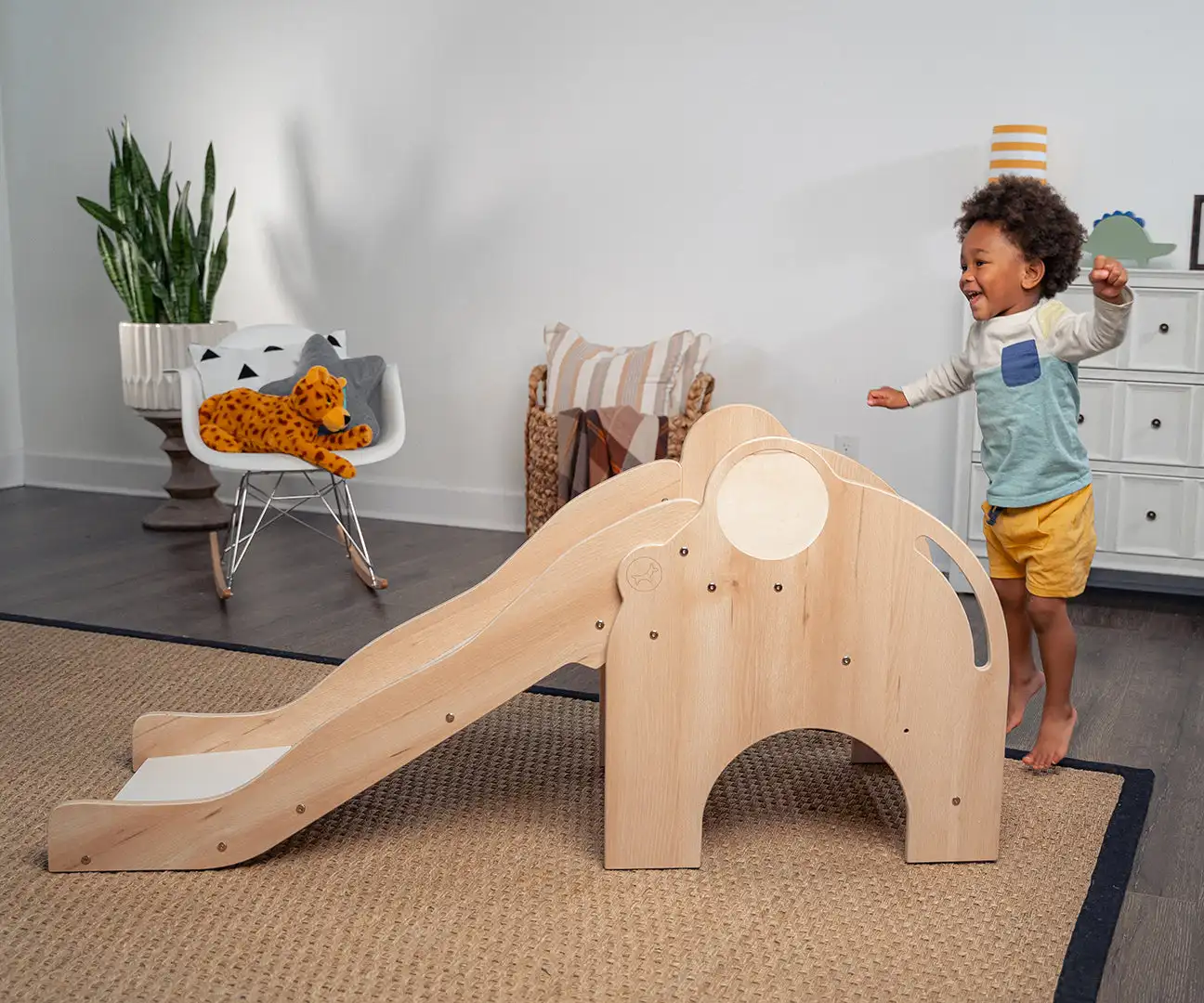 CPC CE Certified 2023 New Design Indoor Playground Elephant Wooden Slide for Kids