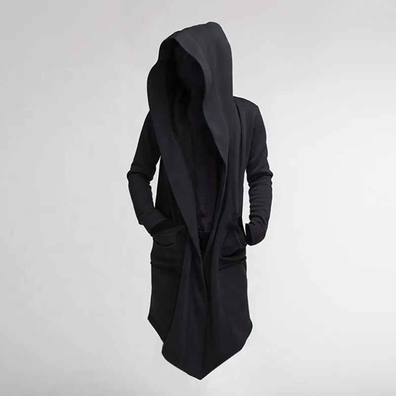 Mens Long Coats Fleece Hooded Cardigan Steampunk Cloak